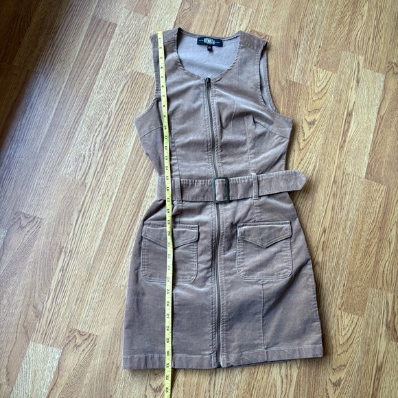 Rewash belted brown tan sleeveless corduroy zipper mini dress pockets size XS - Picture 11 of 11